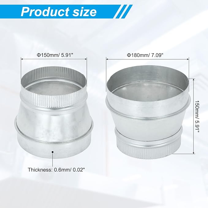 PATIKIL 7 Inch to 6 Inch Duct Reducer, Galvanized Steel Round Air Duct Reducer - Image 2