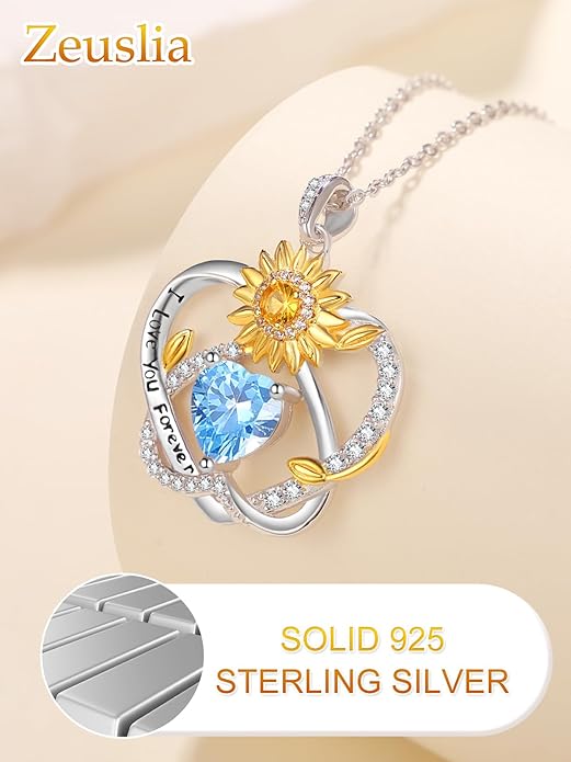 Valentine's Day Gifts for Wife 925 Sterling Silver Double Birthstone Pendant Necklaces I Love You for Always and Forever Necklace Anniversary Birthday Gifts for Wife Girlfriend Mom Her
