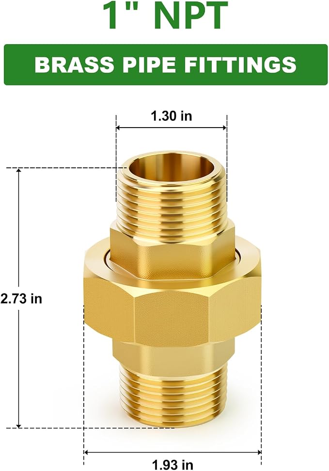 1PCS Brass Union，1" NPT Male x 1" NPT Male Brass Pipe Fitting - Image 2
