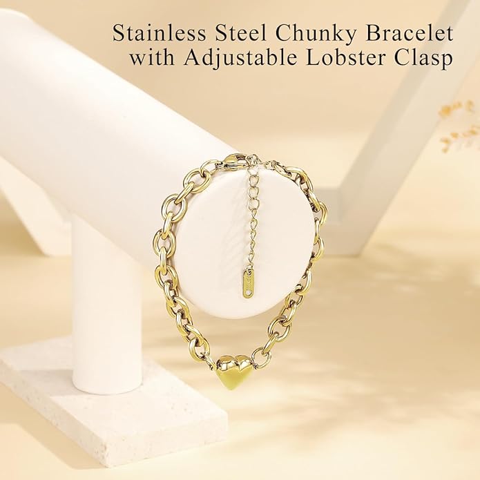 Emibele Heart Charm Bracelet for Women, Bible Verse Bracelet Stainless Steel 18K Gold Plated Bracelet Love Pendant Link Chain OT Clasp, Birthday Christmas Jewelry Gift for Mother Her
