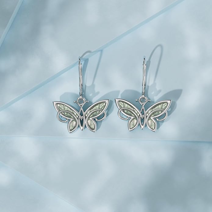 PELOVNY Animal Dangle Earrings Sterling Silver Hypoallergenic Moss Agate Crystal Moonstone Earrings Bee Butterfly Dolphin Peacock Phoenix Jewelry Birthday Christmas Gifts for Women