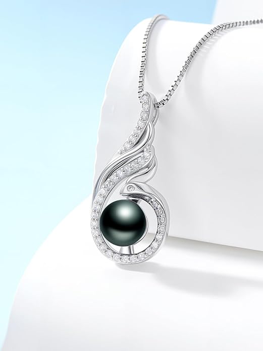 Tahitian Black Pearl 18K White Gold Plated Sterling Silver Heart/Infinity/Four Leaf Clover Pendant Necklace Jewelry Gifts for Women Wife Mom Girlfriend Wedding Birthday Anniversary Christmas
