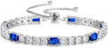 FANCIME Birthstone Bracelet for Women, Sterling Silver 4x6mm Gemstone Tennis Bracelet Bolo Adjustable Chain Fine Jewelry Birthday Gifts for Women Mom Wife Her