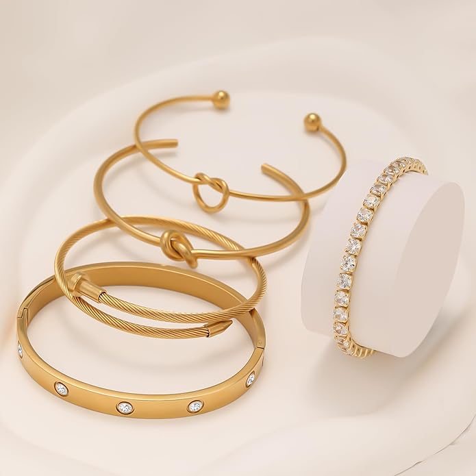 18 K Gold Plated Love Bangle Bracelet Stack Cuff Jewelry for Women Jewelry Set for Women Gift with Box
