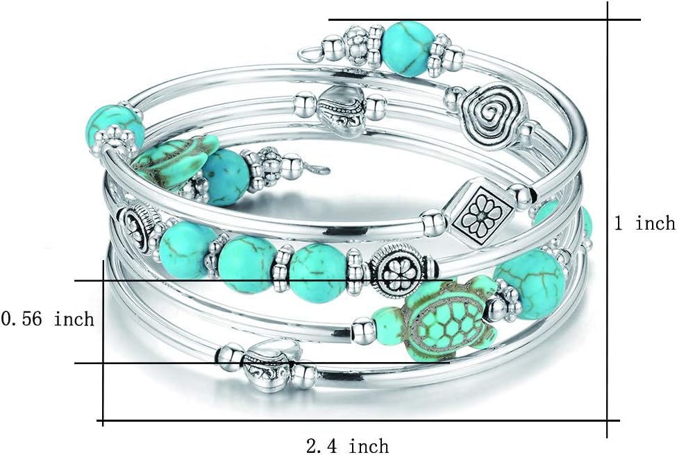 BULINLIN Layered Wrap Bangle Turquoise Bracelet - Bead Bracelet with Natural Agate Stone, Gifts For Women