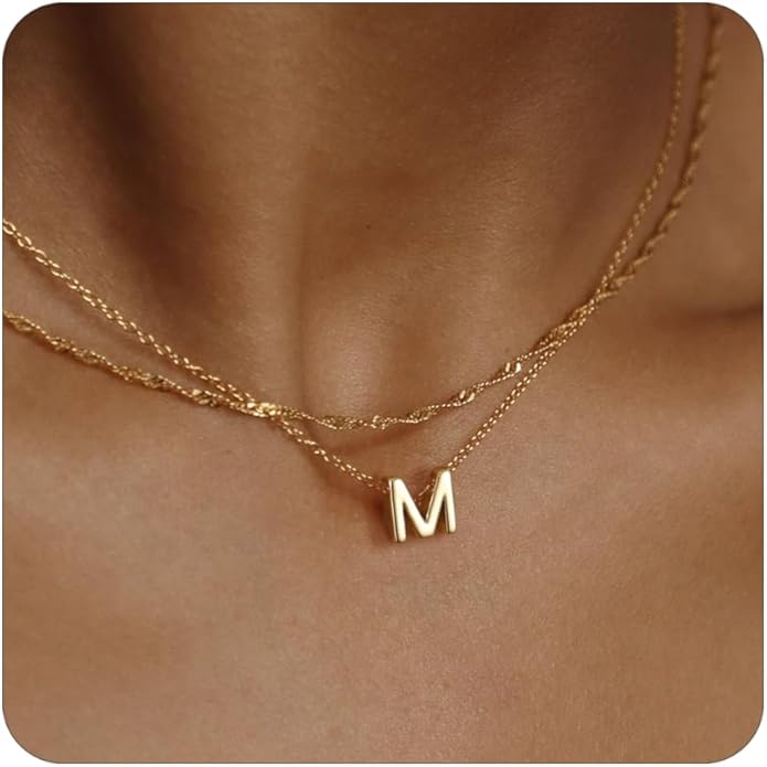 Initial Necklaces for Women, Trendy 14K Gold Plated Layered Necklace Dainty A-Z Letter Custom Name Personalized Choker Necklaces Non Tarnish Fashion Accessories Gold Jewelry Birthday Gifts for Her