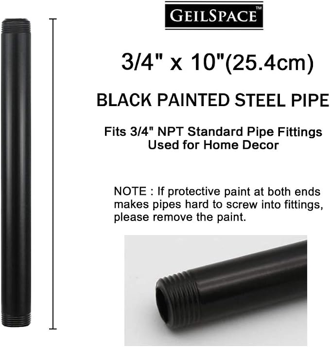 6 Pack 3/4" × 10" Pre-Cut Black Metal Pipe, Industrial Steel Fits Standard - Image 2