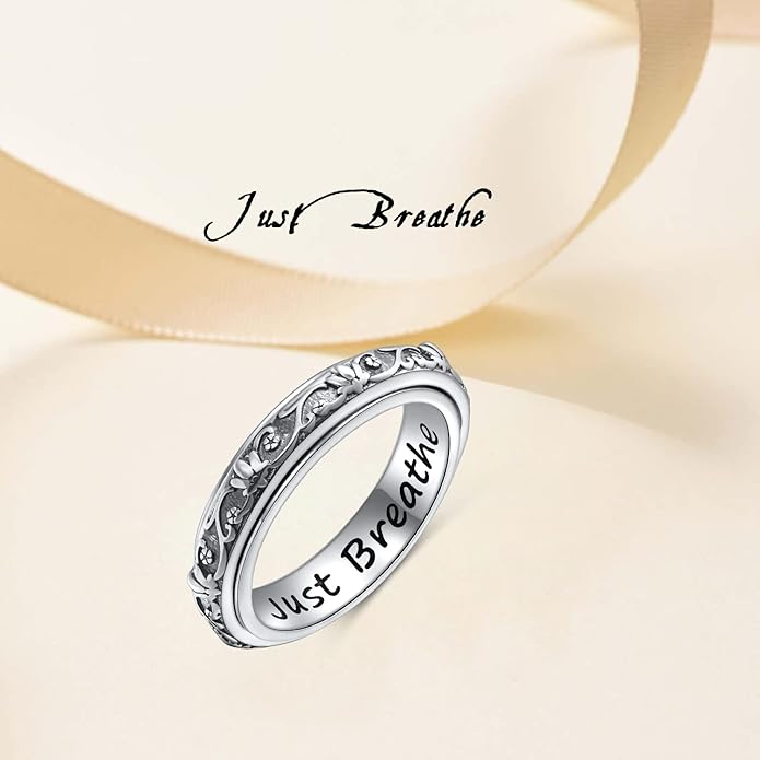Ladytree Anxiety Relieve Rings 925 Sterling Silver Spinner Fidget Ring Worry Stress Relieving Boredom ADHD Autism Ring Platinum Plated Jewelry Birthday Gifts for Women Men