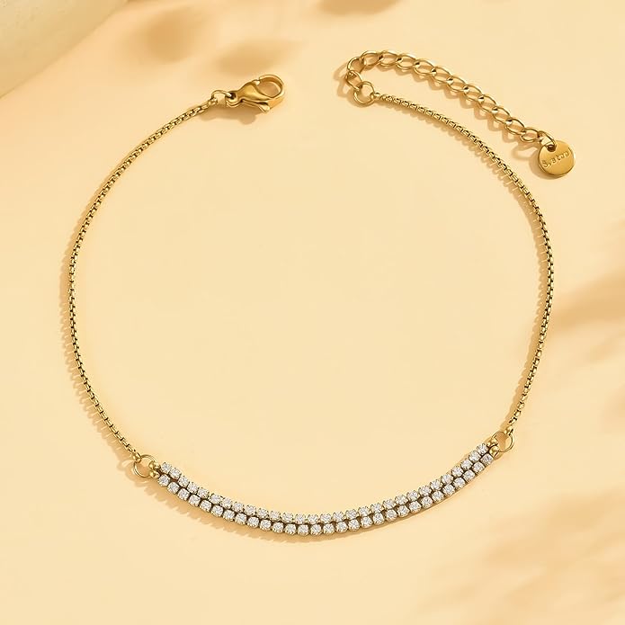 Anklets for Women Dainty CZ Ankle Bracelet 18K Gold Plated Waterproof Boho Dot Star Moon Daisy Ocean Beaded Anklet Trendy Foot Jewelry