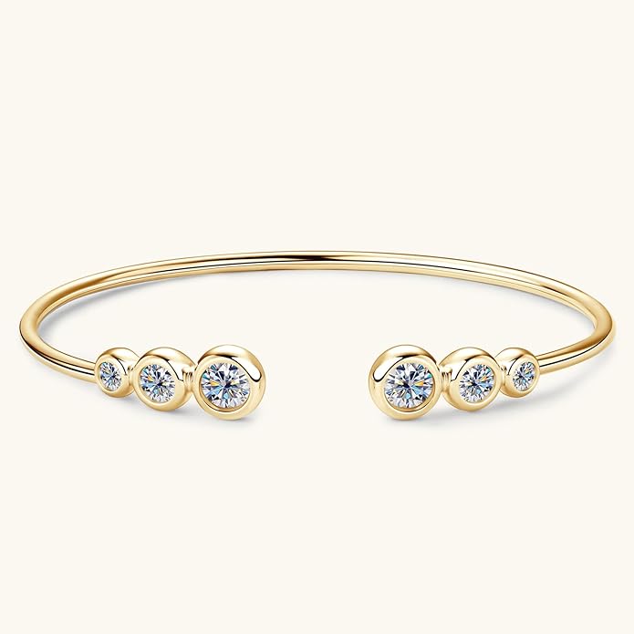 Moissanite Cuff Bangle, 1.8cttw D Color VVS1 Clarity Bracelet fit 7" Below Wrist, 925 Sterling Silver Bangle for Women Wife or Girlfriend Birthday Gifts