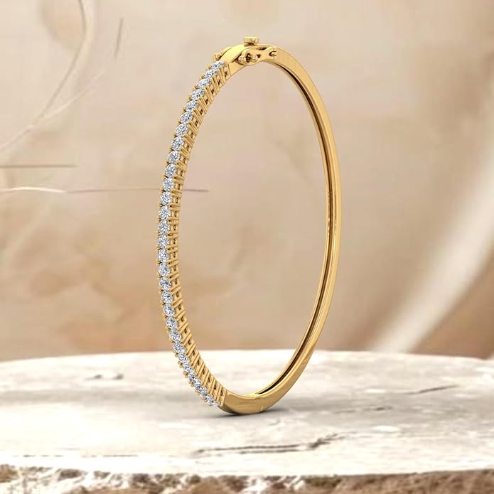 1.5 Carat Round Cut Prong Set Natural Diamond Womens Bangle Bracelet in 14K Gold (SI1-SI2 Clarity)