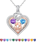 Iefil Valentines Day Gifts for Her - 925 Sterling Silver Double Heart Birthstone Necklace for Women, Anniversary Birthday Gifts for Wife I Love You Gift Couple Sitting Hugging Each Other Jewelry Gift