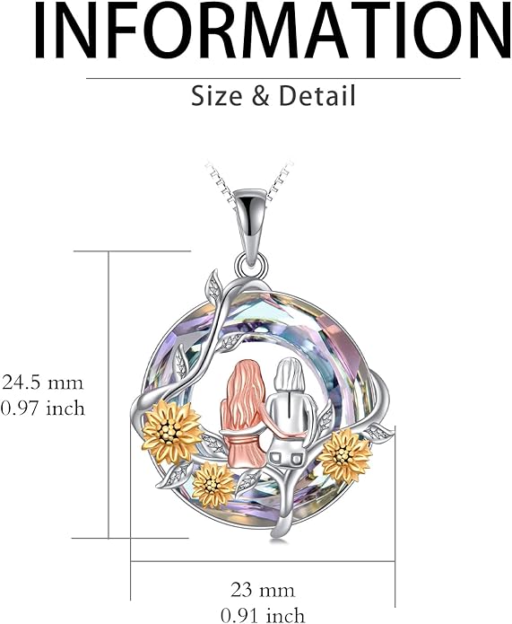 TOUPOP Sisters Gifts from Sister Necklace Sterling Silver Rose Flower with Crystal Jewelry Valentines Day Birthday Gifts for Women Best Friend Friendship