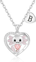 C-leen Axolotl Valentines Day Gifts for Her, 14K Gold Plated Axolotl Initial Necklace Cute Heart Initial Pendant Necklaces Birthday Valentines Day Gifts for Kids Girls Women