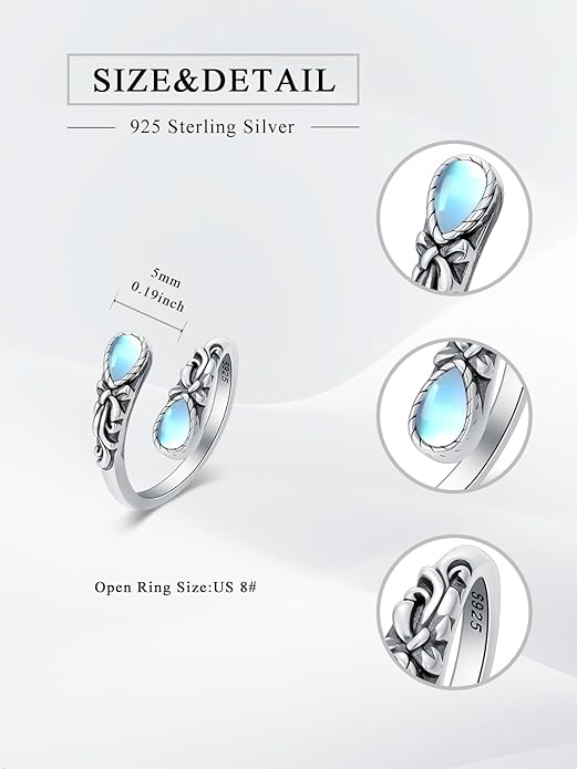 Dorunmo Spoon Ring 925 Sterling Silver Vintage Antique Spoon Rings Adjustable Size 8 Thumb Rings Western Jewelry Gifts for Women