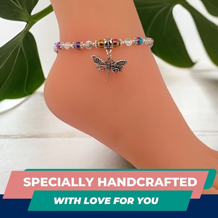 BESHEEK Rainbow Anklet Bracelet Hue Twisted Hematite and Round Artisan Beaded Anklet with Extension Handmade Hypoallergenic Beach Gala Wedding Style Jewelry