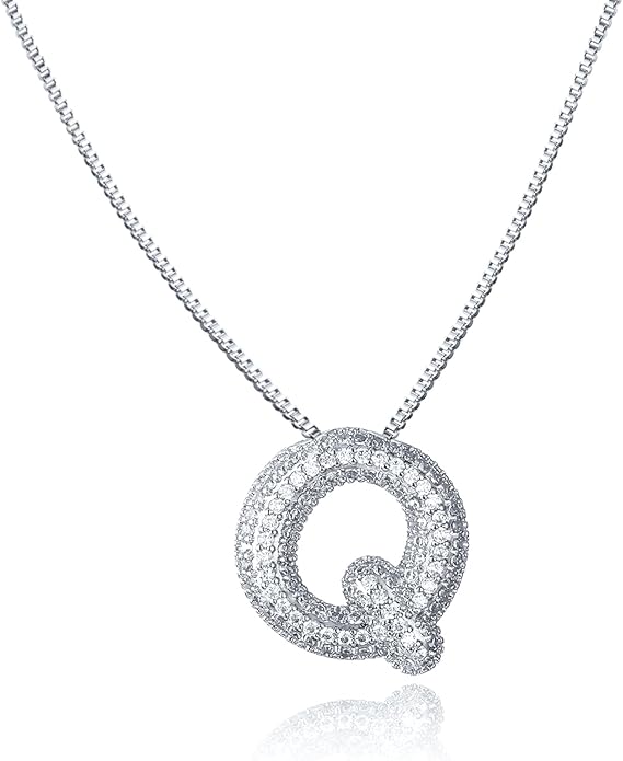 SKQIR Diamond Initial Letter Necklace for Women Bubble Gold Plated Puffy Balloon Alphabet Crystal Zircon Pendant Name Necklace Dainty Charms Trendy Jewelry Gift for Women