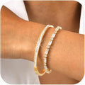 Stackable Gold Bracelets for Women - 2Pcs 18K Gold Plated Cubic Zirconia Bangle Bracelet Friendship Tennis Bracelet Stack Jewelry,Party Christmas Birthday Gifts for Her Girlfriend Sister Wife Daughter