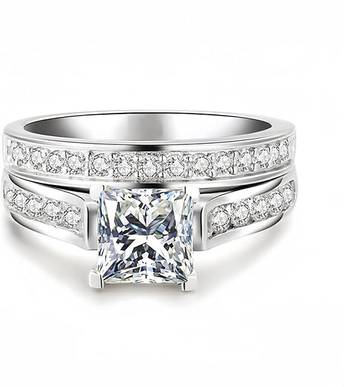 1 to 5 Carat Moissanite Ring Set S925/10K/14K/18K Gold, Princess Cut VVS1 Clarity D Color Moissanite Engagement Rings Set Luxury Bridal Jewelry Wedding Gifts for Women