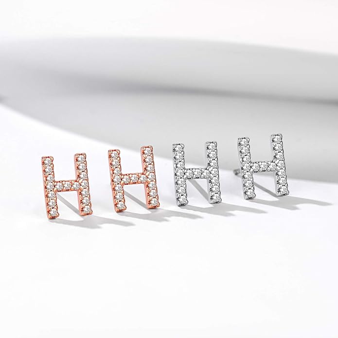 Silver Letter Stud Earrings for Women with Alphabet H Solid Silver Ear Jewelry for Sensitive Ears Wearing