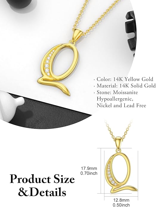 14k Gold Initial Necklace for Women, Solid Gold Moissanite Letter Pendant Necklaces Jewelry for Her Birthday Valentines Day Gifts for Mom Wife Christmas Gifts for Girlfriend Sister