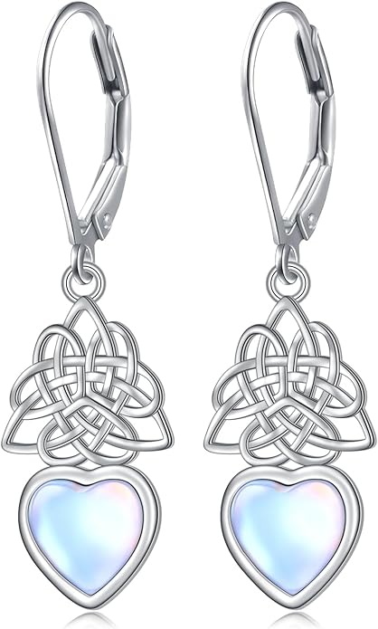 925 Sterling Silver Filigree Dangle Drop Earrings Daisy/Lotus/Rose Flower/Moonstone Leverback Teardrop Earrings for Women Infinity Celtic Knot Daisy Lotus Jewelry for Mothers Day