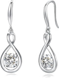 FANCIME Valentines Day Gift Dangle Drop Earrings 925 Sterling Silver Dainty Infinity Round Gemstone Birthstone Jewelry Birthday Gifts for Her Women