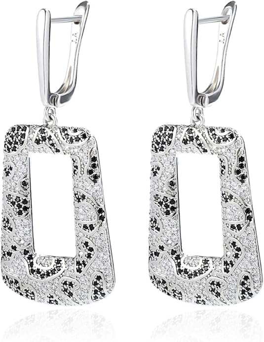 Rose Gold Hoop Earrings for Women, 925 Silver-Plated Thickened Hypoallergenic Earrings, CZ Black Gemstone-Inlaid Earrings - Women's Fashion Jewelry