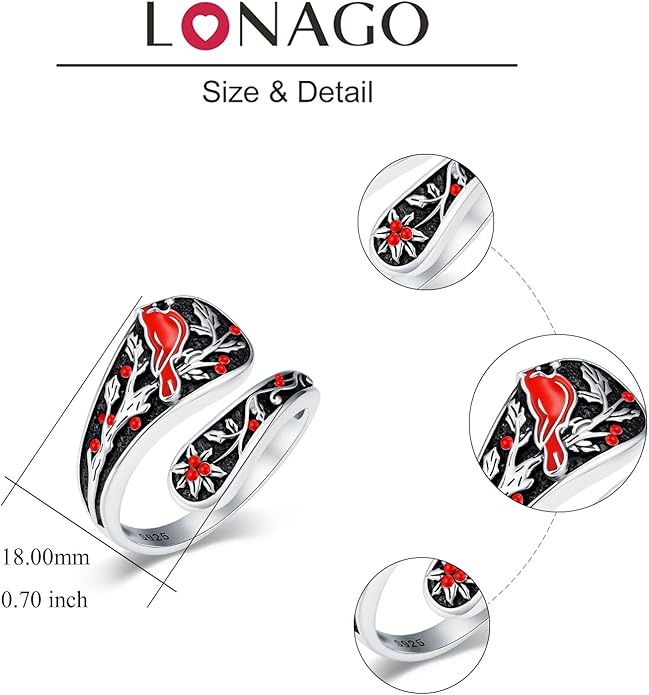 LOANGO Spoon Ring for Women 925 Sterling Silver Spoon Rings Adjustable Oxidized Vintage Thumb Rings Sunflower Hummingbird Butterfly Bee Cardinal Jewelry Gifts for Women Men