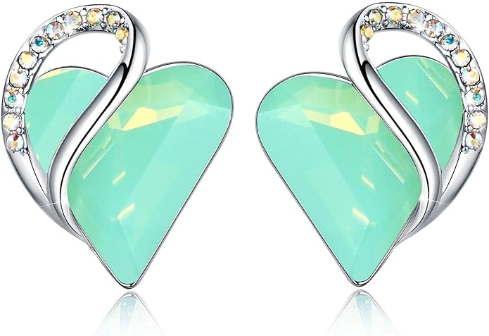 Leafael Infinity love Heart Birthstone Stud Earrings for Women, Valentine's Day Gifts for Mom, Wife, and Her, Silver Plated Birthday Jewelry