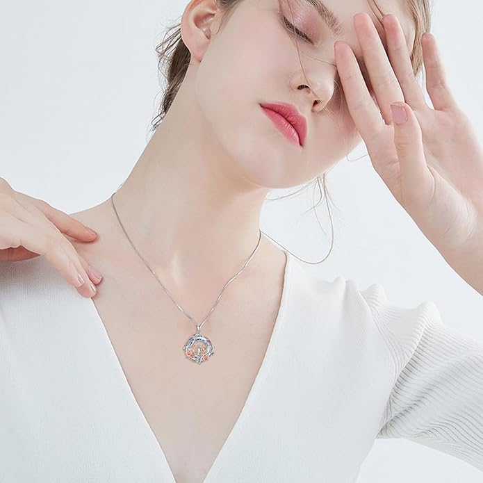 TOUPOP Sisters Gifts from Sister Necklace Sterling Silver Rose Flower with Crystal Jewelry Valentines Day Birthday Gifts for Women Best Friend Friendship