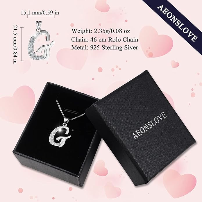 AEONSLOVE 925 Sterling Silver Initial Necklaces for Women, 26 Letters Pendants Necklace Gift for Mother, Daughter, Wife, 18 Inch Chain
