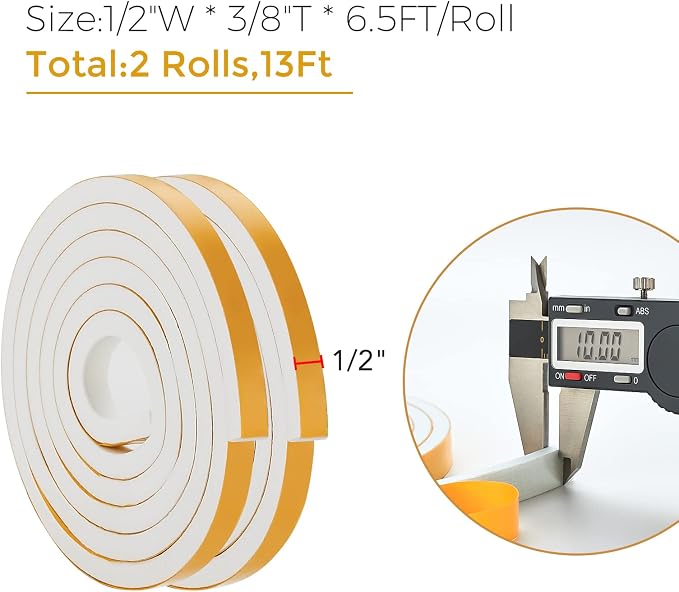Ravinte Weather Stripping Door Seal, 1/2 x 3/8 Adhesive Foam Tape, 13 FT | - Image 3