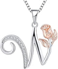 STARCHENIE Initial Necklace for Women Sterling Silver Letters 26 Alphabet Pendant Rose Flower Jewelry Gifts for Family Sisters Friend