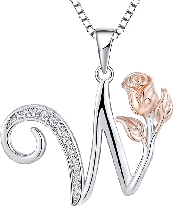 STARCHENIE Initial Necklace for Women Sterling Silver Letters 26 Alphabet Pendant Rose Flower Jewelry Gifts for Family Sisters Friend