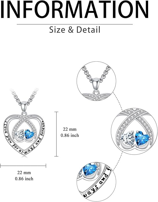Birthstone Necklaces for Women I Love You for Always and Forever Heart Pendant Necklace Anniversary Jewelry Christmas Valentine Mothers Day Birthday Gifts for Her Wife Girlfriend