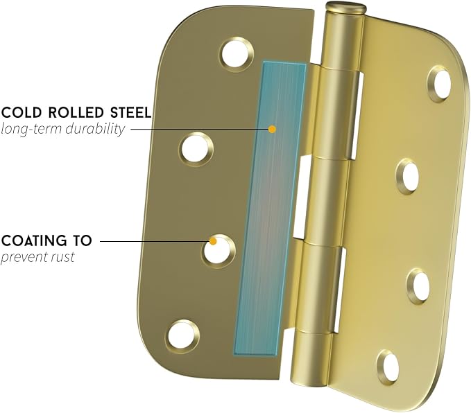 goldenwarm 12 Pack 4 inch Door Hinges Satin Gold Residential Door Hinges Brass - Image 3