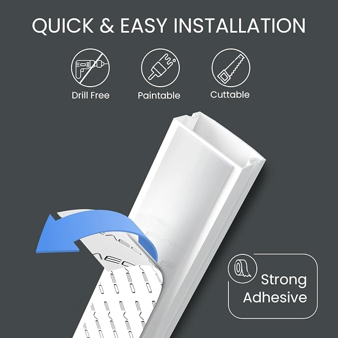 Cord Covers for Wires on Wall - 300in Cable Management Cable Hider - Cord - Image 2