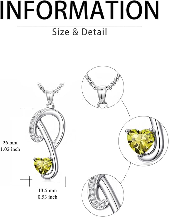Valentines Day Gifts for Women Alphabet A to Z Initial Birthstone Pendant Necklaces for Women - 18k White Gold Plated Personalized Name Jewelry Valentine Mothers Day Birthday Gifts for Women Her Girlfriend