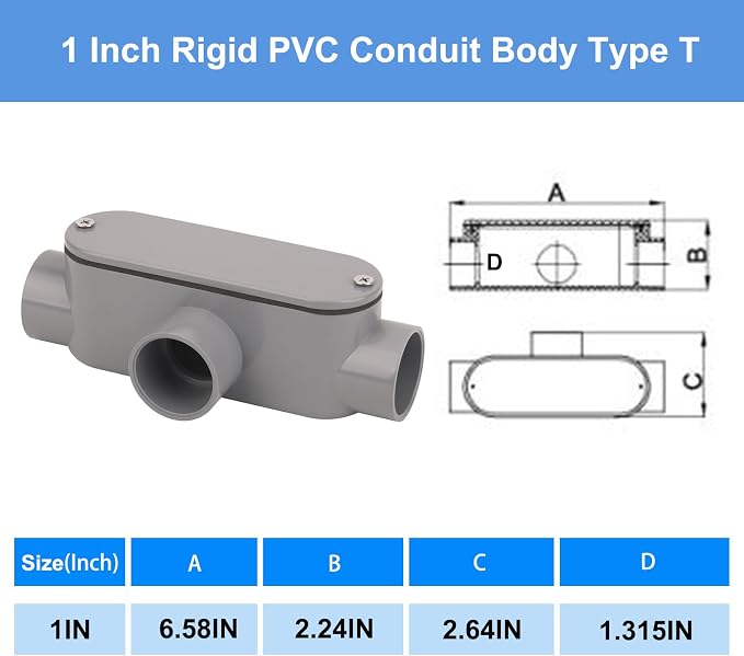 4Pack 1Inch Rigid PVC Conduit Body Type T 1IN PVC Conduit Bodies T Type - Image 2