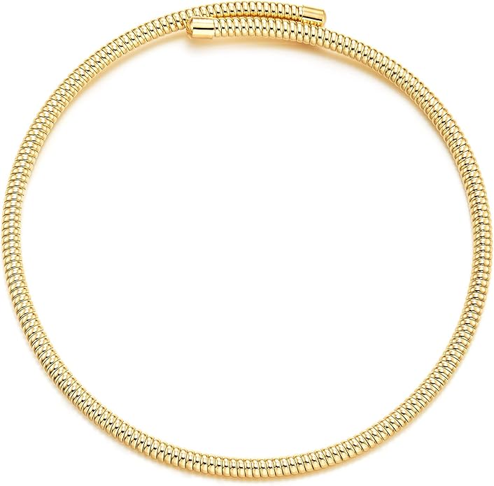 COOLSTEELANDBEYOND Gold Coil Choker Necklace for Women, Flexible Collar Design, Bold Minimalist Statement Jewelry
