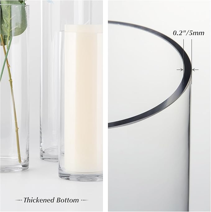 WGVI Quality Thick Weighted Tall Clear Cylinder Glass Vases, Flower Arrangement - Image 7