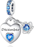 Birthstone Charms for Charms Bracelet: 925 Sterling Silver Heart Dangle Charms for Bracelets and Necklaces, Birthday Mother's Day Christmas Gifts For Women.