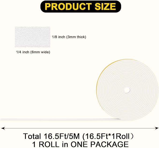 Thin Foam Tape Insulation, Strong Adhesive, Save Energy, 1/4x1/8in | Reduces - Image 2