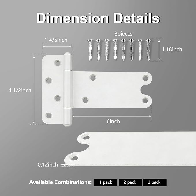 4 Pack 6" Door Hinges, 280 Lbs Capacity Heavy Duty Gate Hinges | Matte white - Image 2