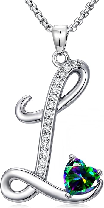 Valentines Day Gifts for Women Alphabet A to Z Initial Birthstone Pendant Necklaces for Women - 18k White Gold Plated Personalized Name Jewelry Valentine Mothers Day Birthday Gifts for Women Her Girlfriend