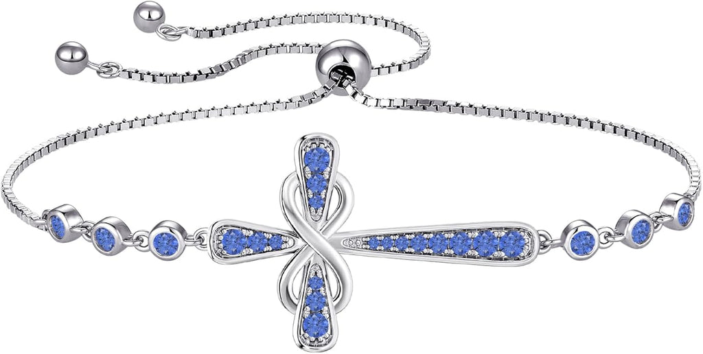 YL Cross Bracelet 925 Sterling Silver Infinity Sideways Link Bracelet Birthstone Jewelry for Women