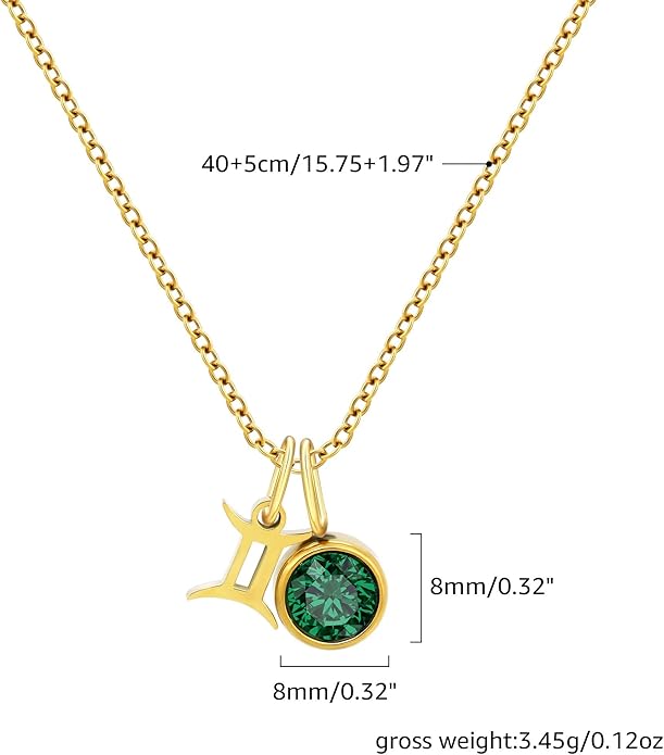 MISS RIGHT Initial Birthstone Necklace for Women - Personalized Gifts Birthday Gifts for Women Stainless Steel 18K Gold Plated Dainty Gold Zodiac Sign 12 Constellation Horoscope Necklace Jewelry