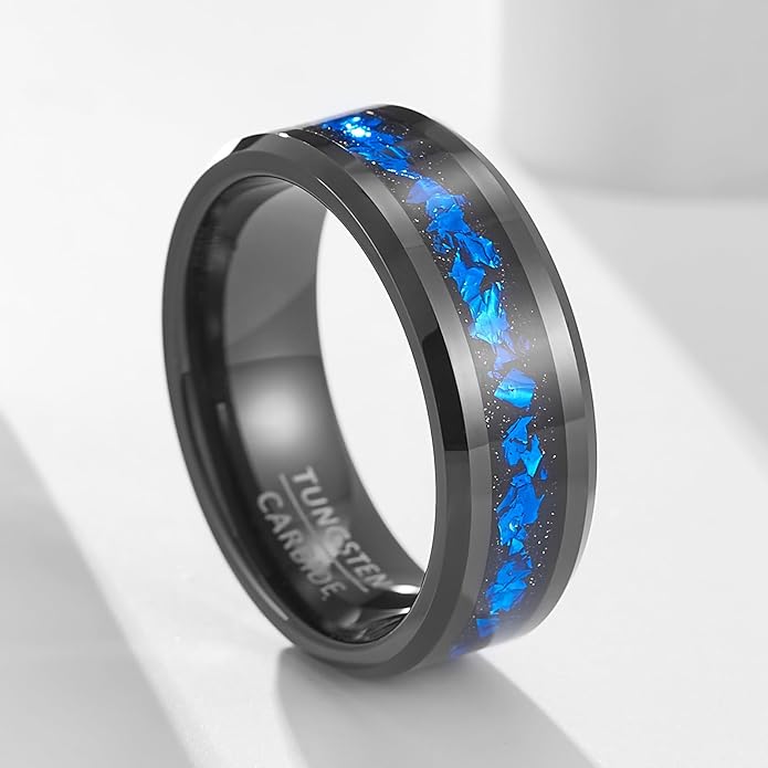 | Nebula Inlay Band - 8mm Wide Black Tungsten Ring with Cosmic Art | Wedding & Unique Statement