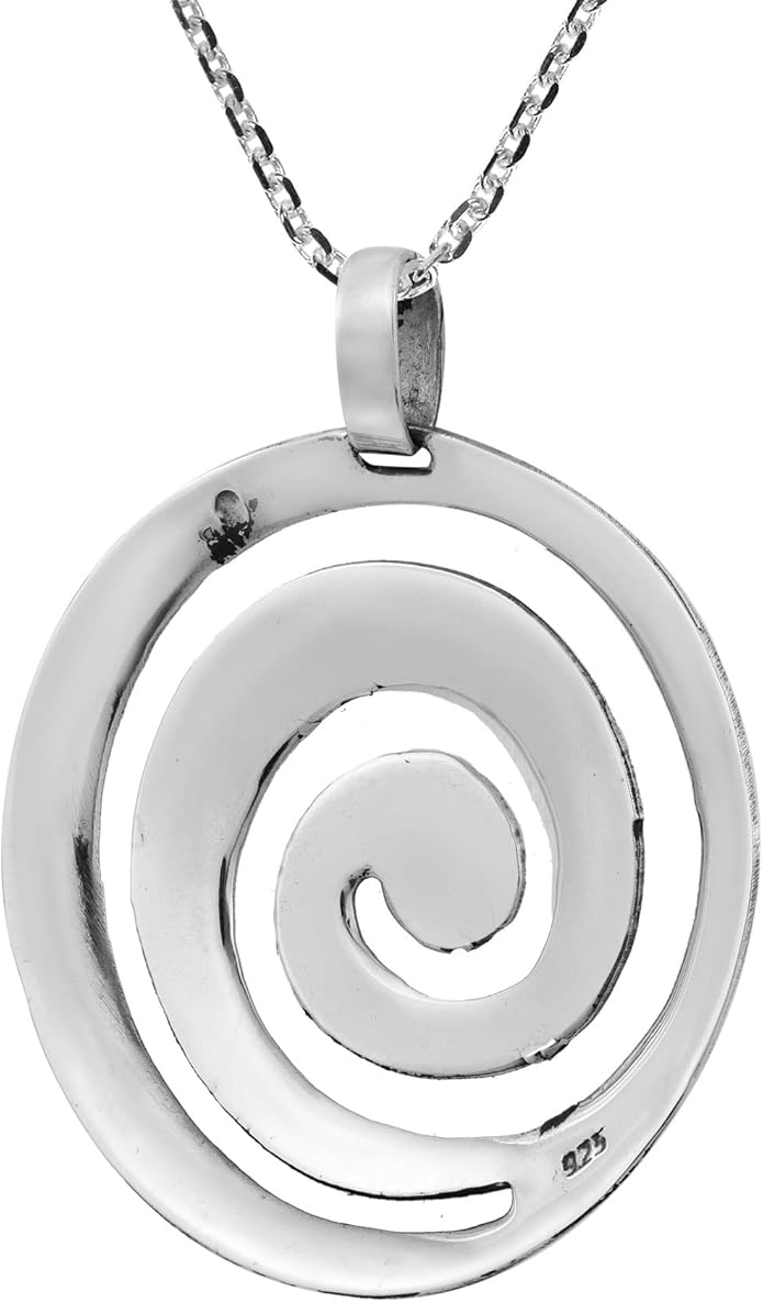 AeraVida Modern Geometric Round Swirl Maze Pendant Necklace – .925 Sterling Silver Abstract Cut-Out Design on 18-Inch Cable Chain with Round Spring Ring Clasp, Polished Finish